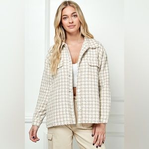 Alamia Tweed Metallic Beige & Cream Collar Long Sleeve Jacket